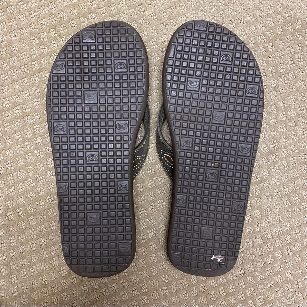 Cobain Brown Flip Flops w/ Turquoise Embroidery - Picture 7 of 7